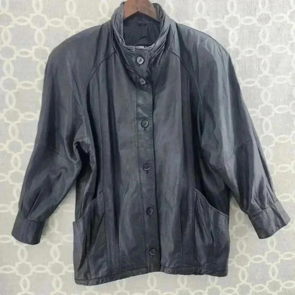 Vintage Pelle Black Leather Jacket Mock Neck Women's 2X - Picture 1 of 9